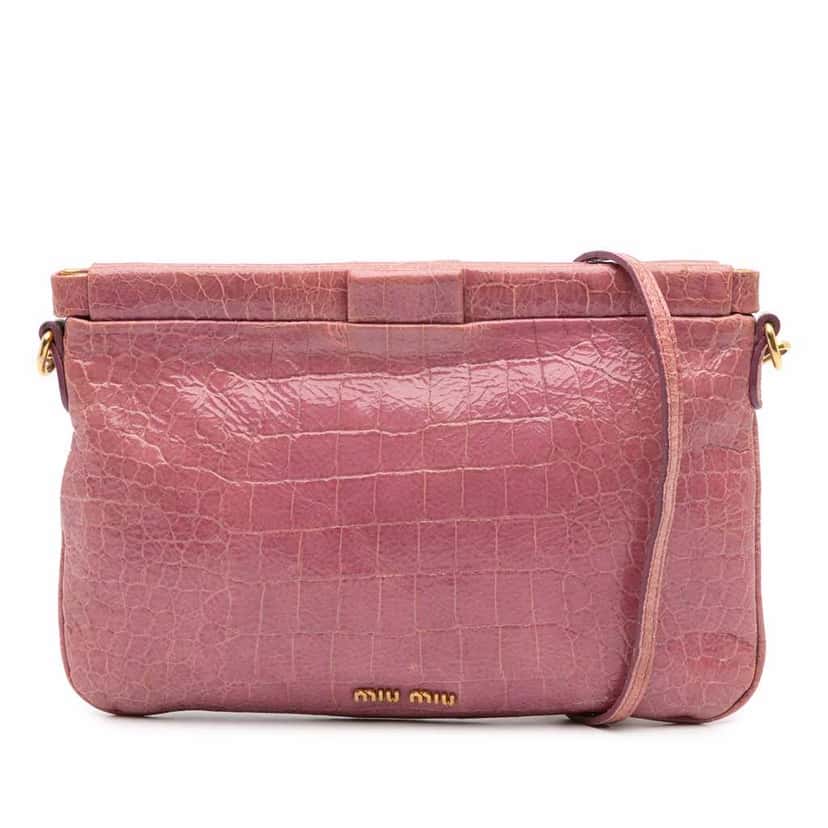 Miu Miu Croc Embossed Crackle Patent Crossbody Pink Leather Good condition - Front View