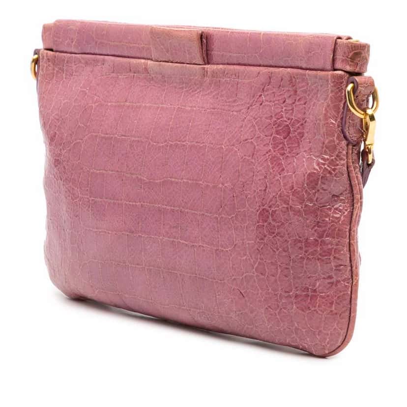 Miu Miu Croc Embossed Crackle Patent Crossbody Pink Leather Good condition - Back View