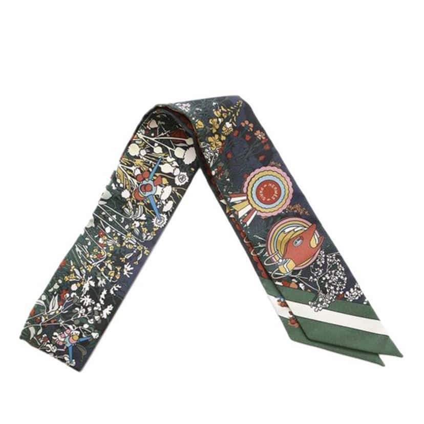 Hermès Pony Pit Stop Silk Twilly Scarf Green Silk Very good condition - Front View