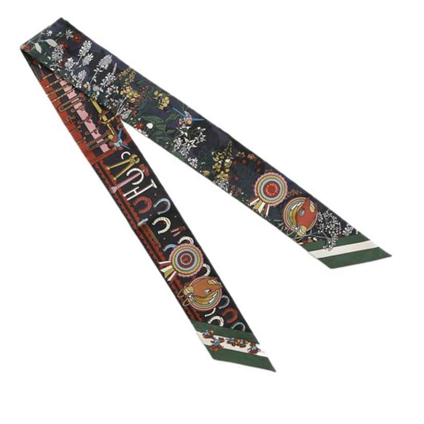 Hermès Pony Pit Stop Silk Twilly Scarf Green Silk Very good condition - Back View