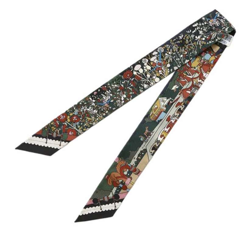 Hermès Pony Pit Stop Silk Twilly Scarf Green Silk Very good condition - Inside View