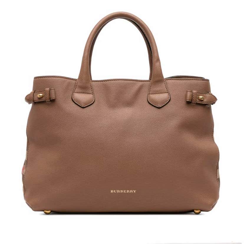 Burberry Medium Leather and House Check Banner Satchel Brown Leather Good condition - Front View