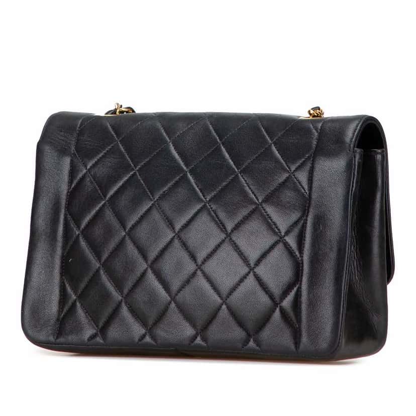 Chanel Medium Lambskin Diana Flap Black Leather Good condition - Back View