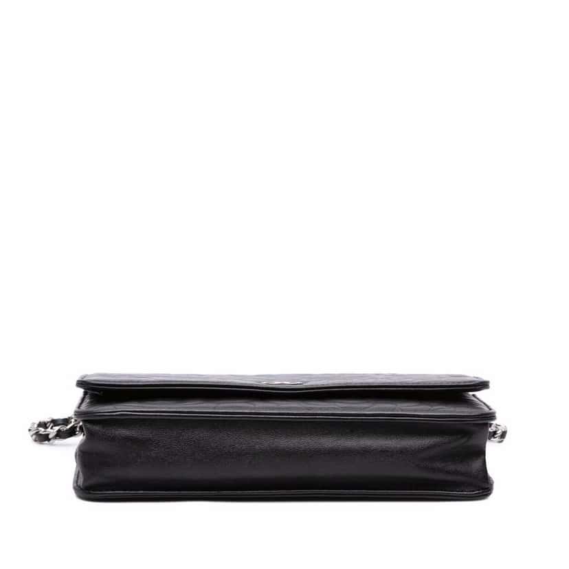 Chanel Camellia Embossed Lambskin Wallet On Chain Black Leather Good condition - Inside View
