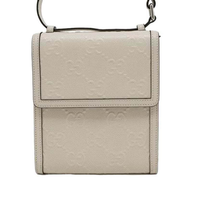 Gucci GG Embossed Flap Satchel White Leather Good condition - Front View