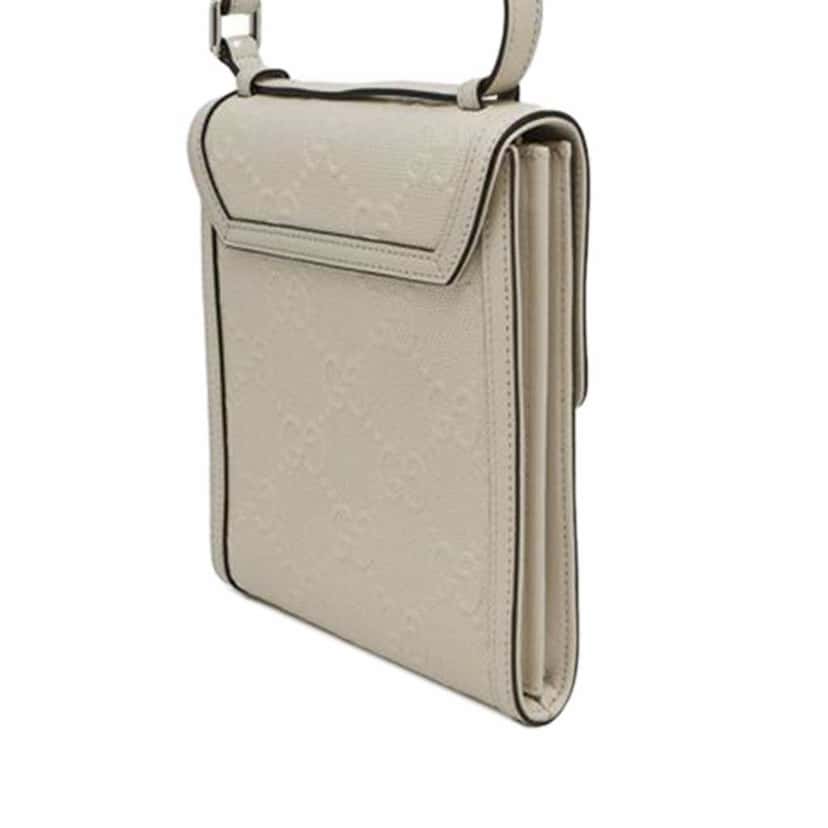Gucci GG Embossed Flap Satchel White Leather Good condition - Back View