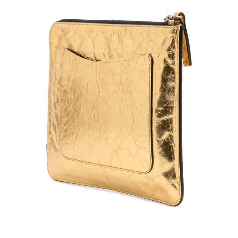 Chanel Metallic Lambskin Je Ne Suis Pas En Solde Clutch Gold Leather Very good condition - Back View