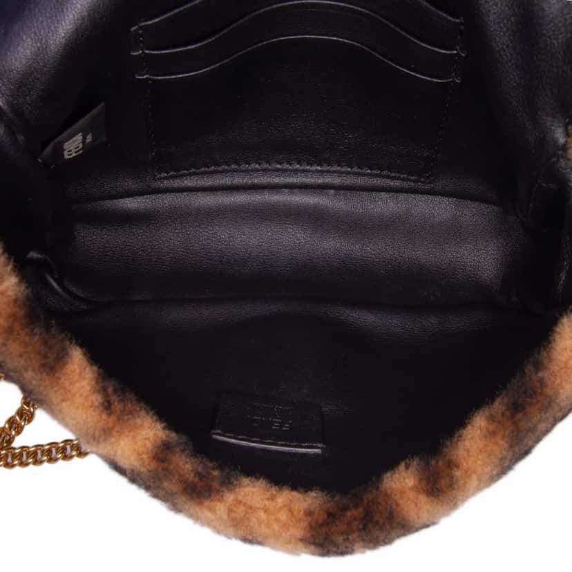 Fendi Mini Zucca Shearling Chain Baguette Satchel Brown Good condition - Model View