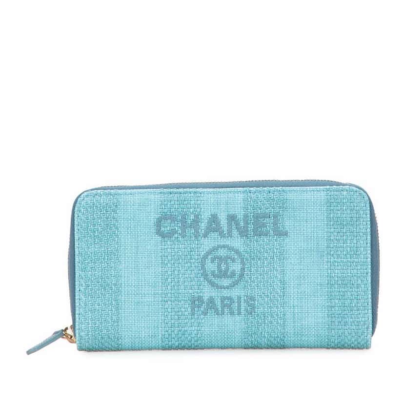Chanel Tweed Deauville Continental Wallet Blue Tweed Good condition - Front View