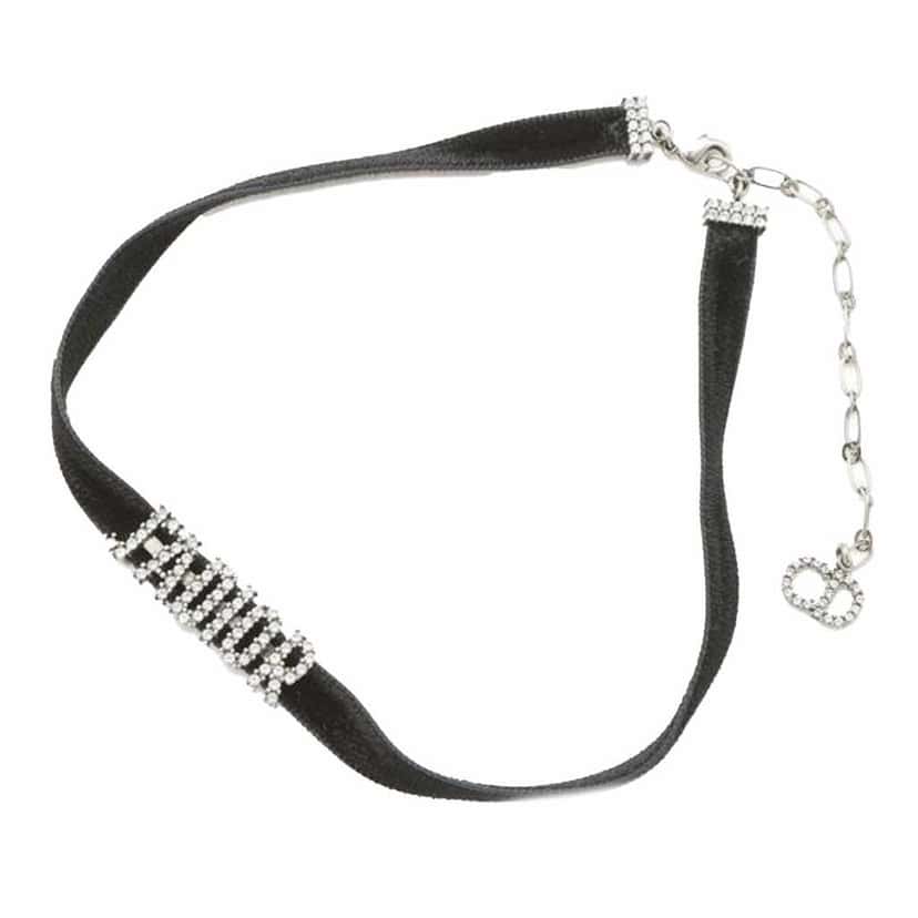 Dior Crystal and Velvet J Adior Choker Necklace Black Velvet Good condition - Front View
