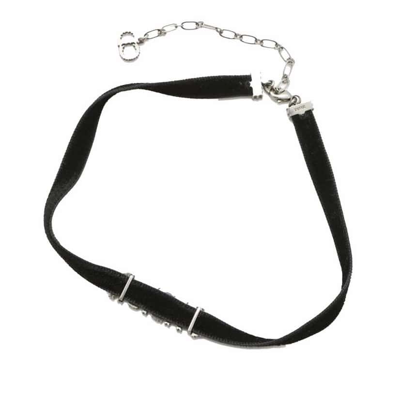 Dior Crystal and Velvet J Adior Choker Necklace Black Velvet Good condition - Back View