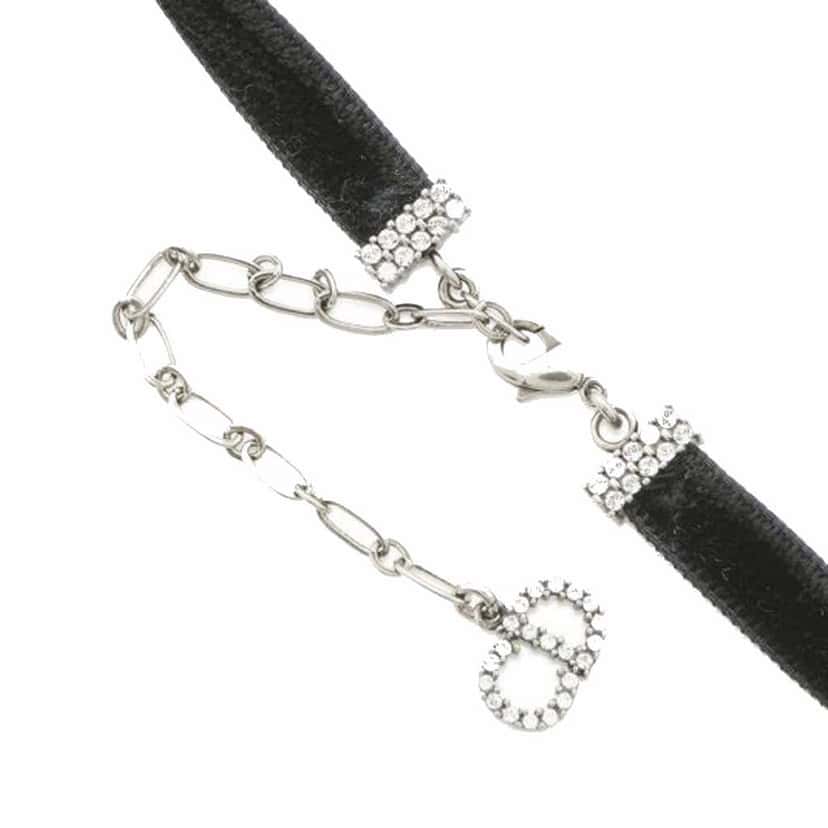 Dior Crystal and Velvet J Adior Choker Necklace Black Velvet Good condition - Box View