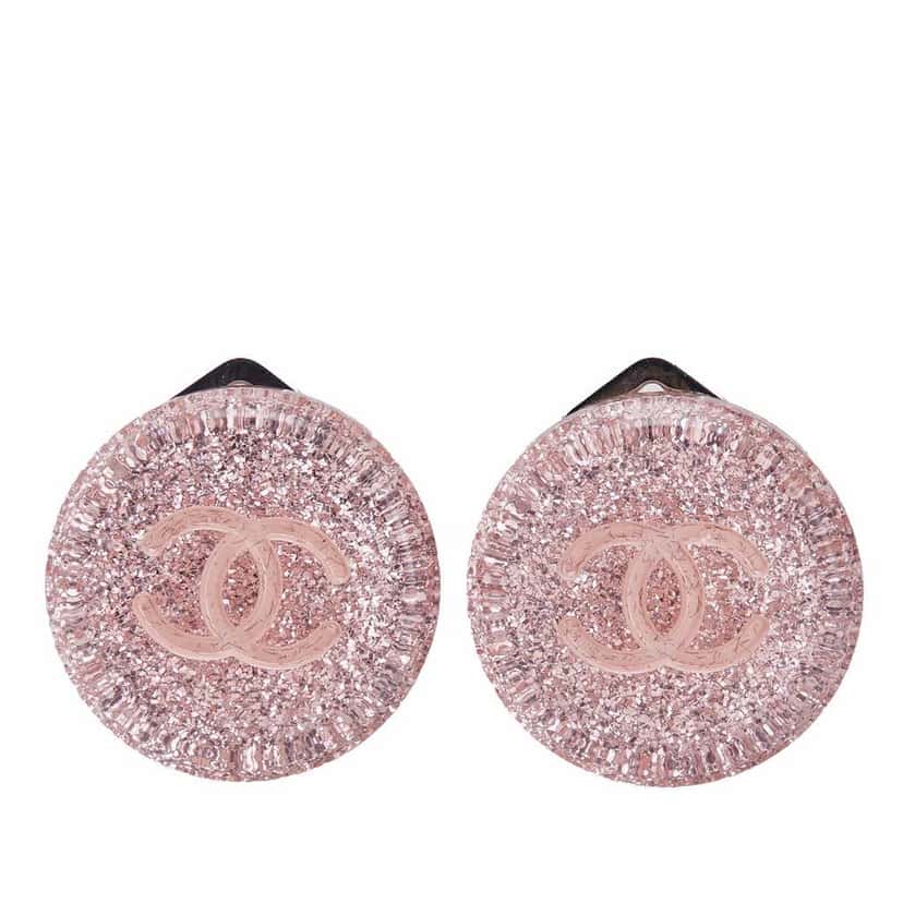 Chanel Resin CC Round Clip On Earrings Pink Good condition - Front View