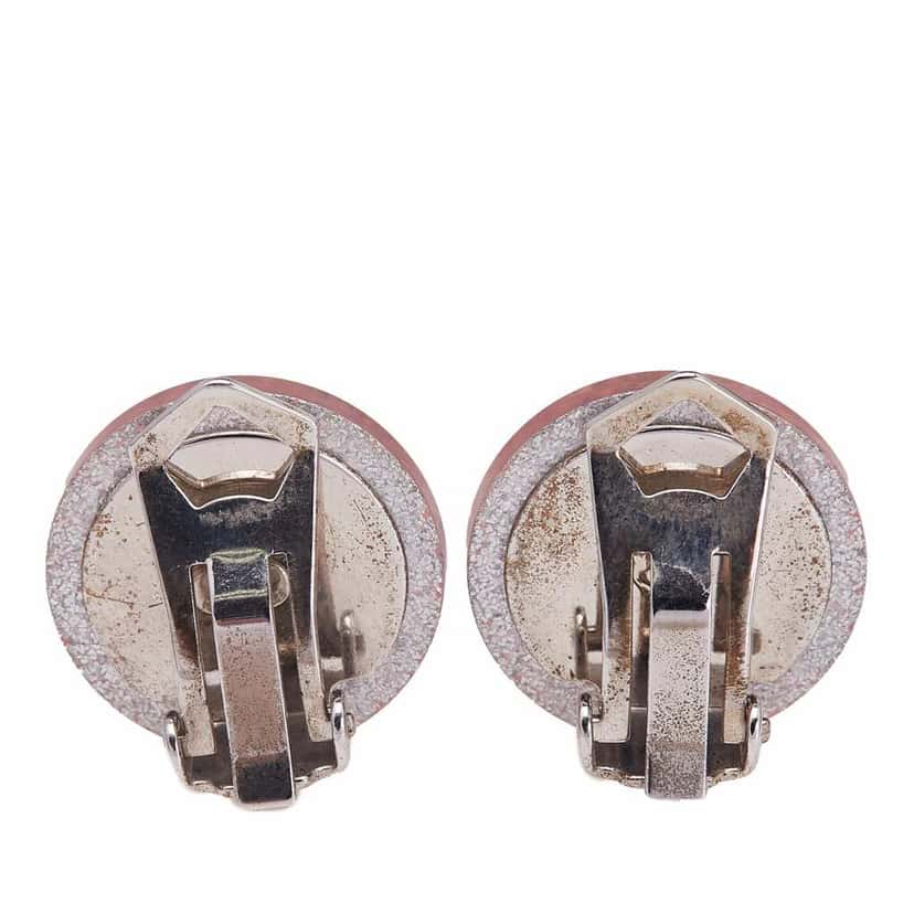 Chanel Resin CC Round Clip On Earrings Pink Good condition - Back View