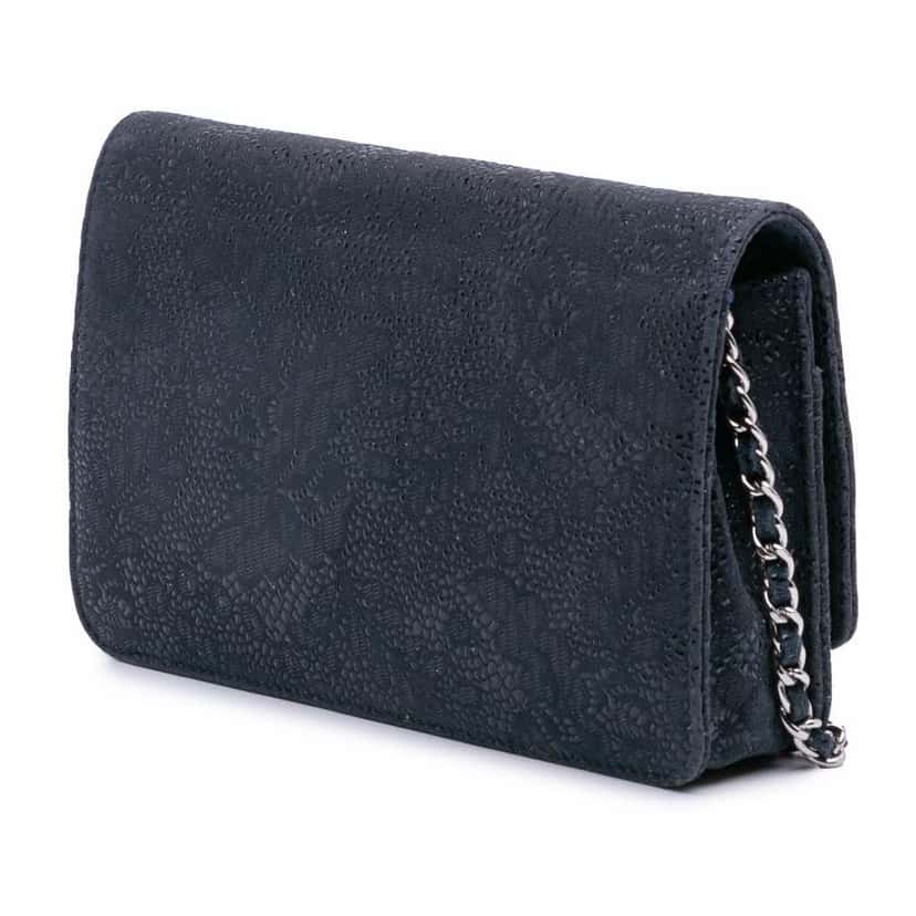 Chanel Lace Overlay Goatskin Wallet On Chain Blue Leather Good condition - Back View