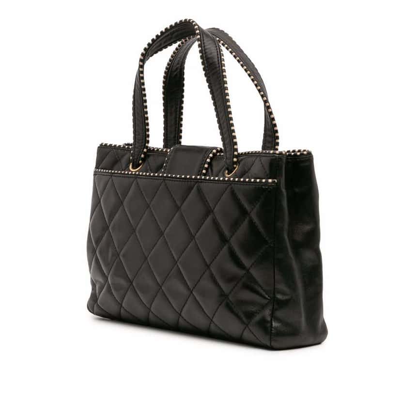 Chanel CC Quilted Lambskin Handbag Black Leather Good condition - Back View