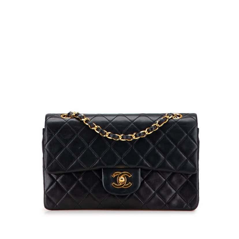 Chanel Small Classic Lambskin Double Flap Black Leather Good condition - Front View