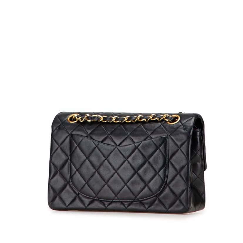 Chanel Small Classic Lambskin Double Flap Black Leather Good condition - Back View