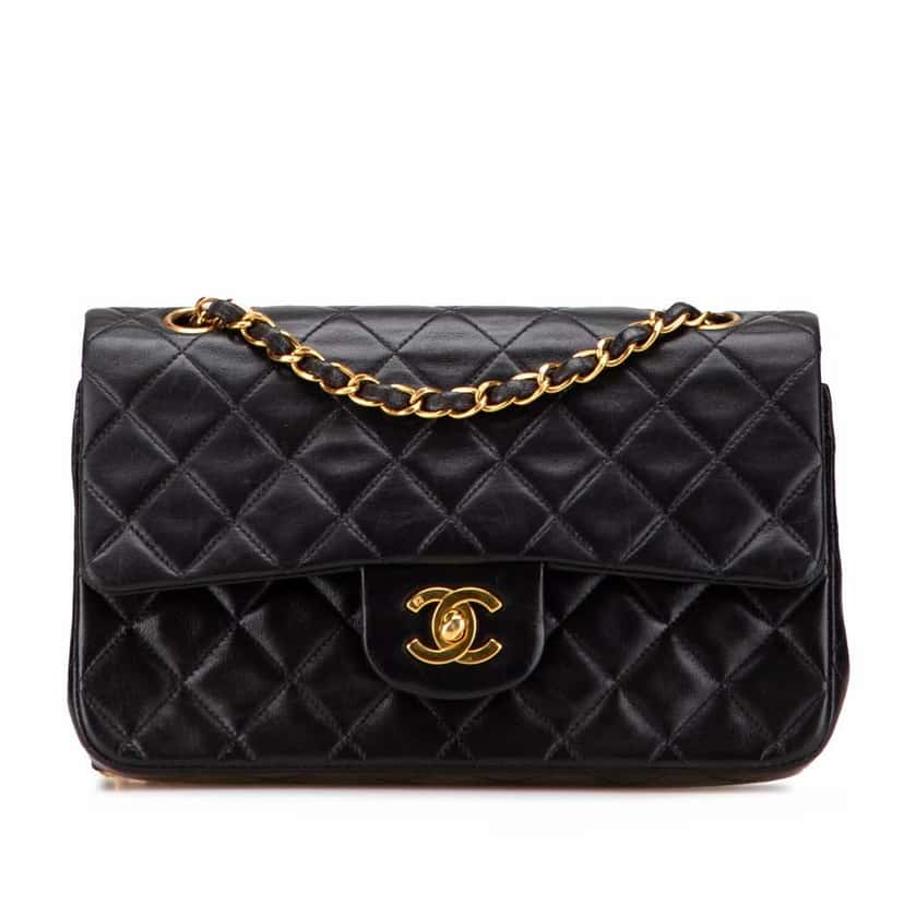 Chanel Small Classic Lambskin Double Flap Black Leather Good condition - Front View
