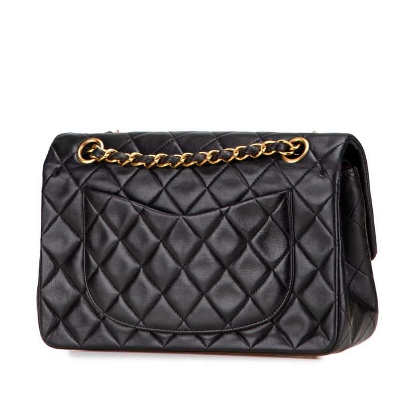 Chanel Small Classic Lambskin Double Flap Black Leather Good condition - Back View