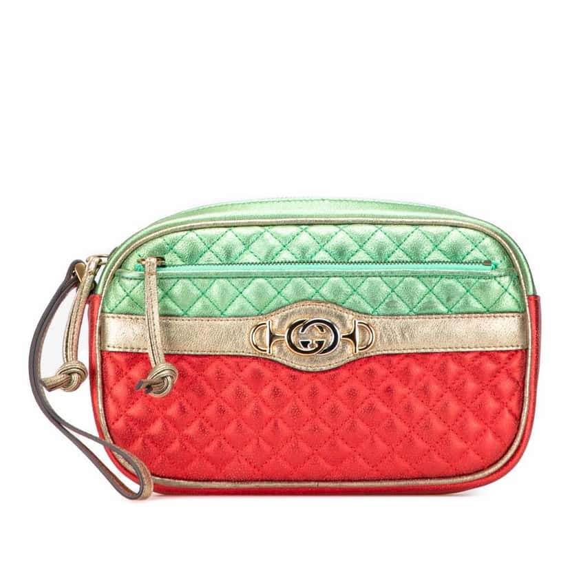 Gucci Laminated Nappa Trapuntata Wristlet Clutch Red Leather Good condition - Front View