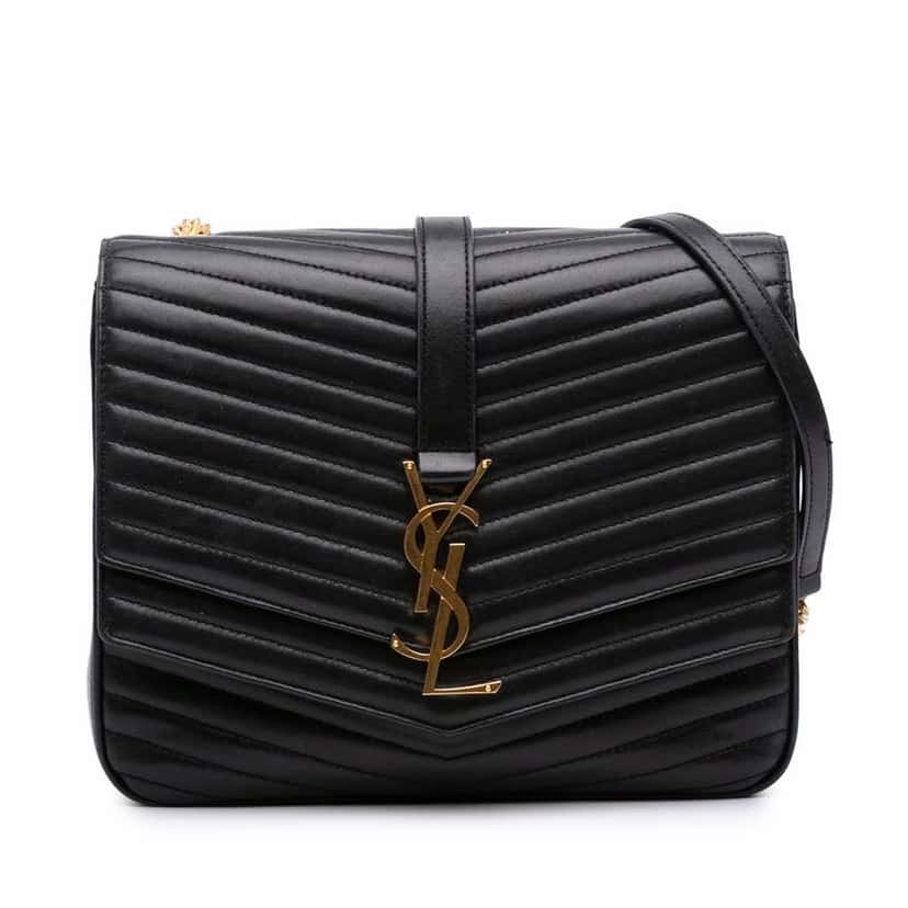 Saint Laurent Medium Chevron Lambskin Monogram Sulpice Bag Black Leather Good condition - Front View