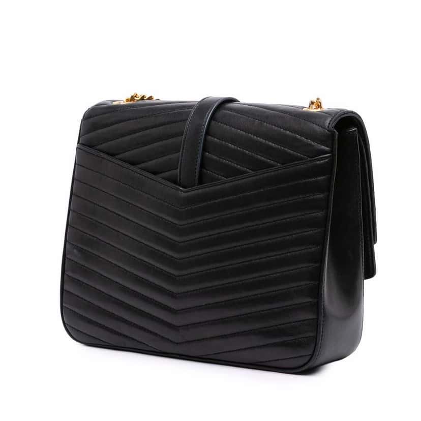 Saint Laurent Medium Chevron Lambskin Monogram Sulpice Bag Black Leather Good condition - Back View