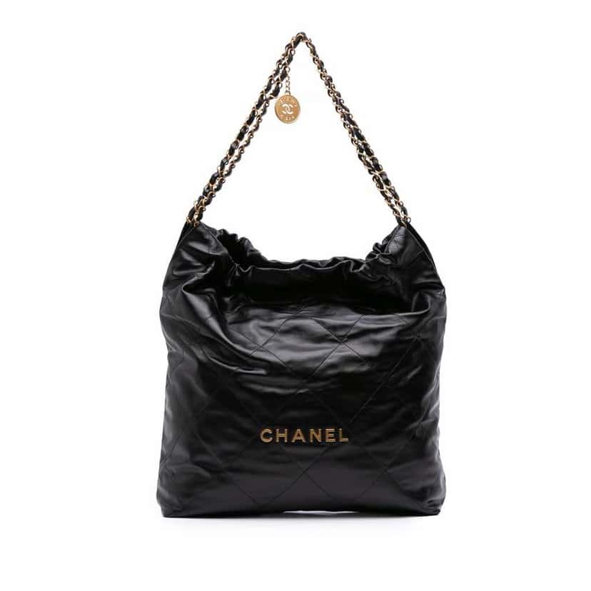 Chanel Large Shiny Calfskin 22 Black Leather Good condition - Front View