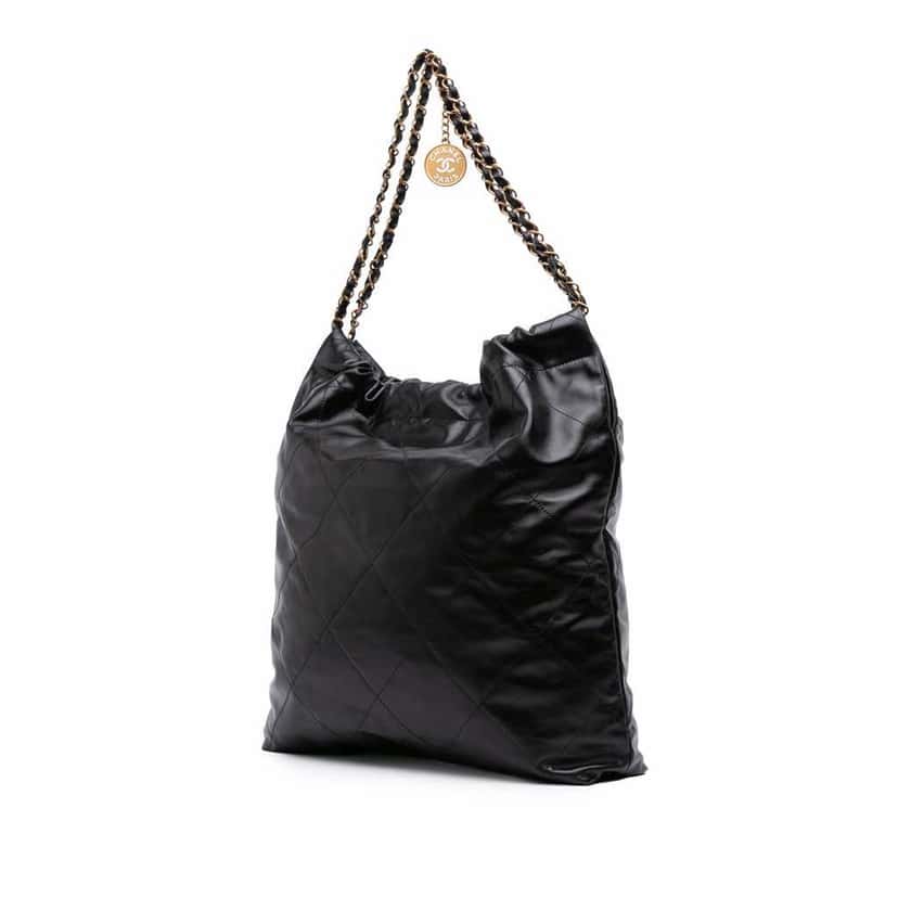 Chanel Large Shiny Calfskin 22 Black Leather Good condition - Back View