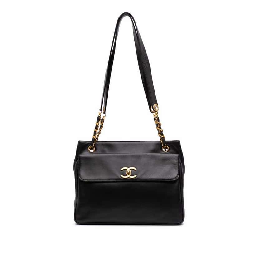 Chanel CC Lambskin Front Pocket Tote Black Leather Good condition - Front View