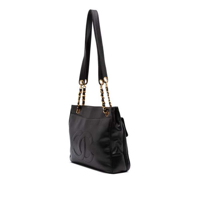 Chanel CC Lambskin Front Pocket Tote Black Leather Good condition - Back View