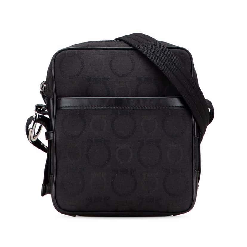 Salvatore Ferragamo Gancini Canvas Crossbody Black Canvas Good condition - Front View