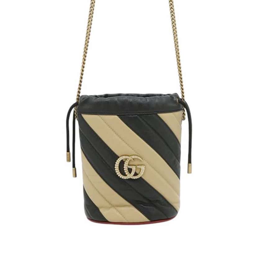 Gucci Mini GG Marmont Matelasse Leather Torchon Bucket Bag Brown Leather Good condition - Front View