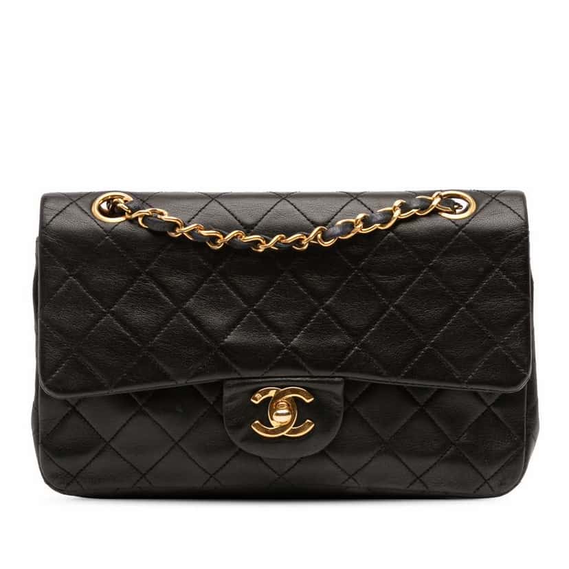 Chanel Small Classic Lambskin Double Flap Black Leather Good condition - Front View