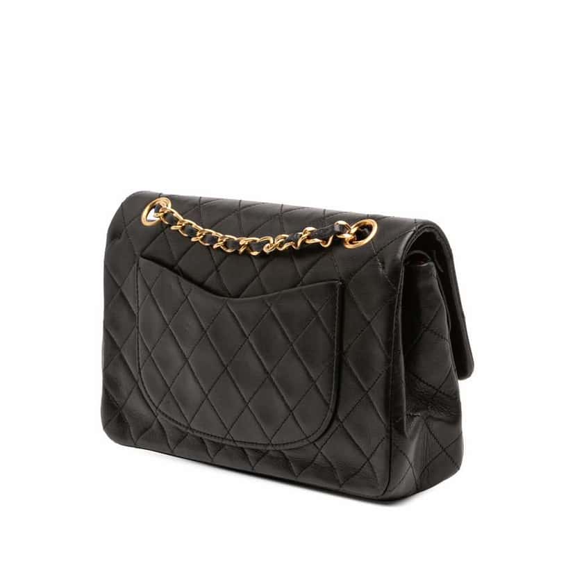 Chanel Small Classic Lambskin Double Flap Black Leather Good condition - Back View