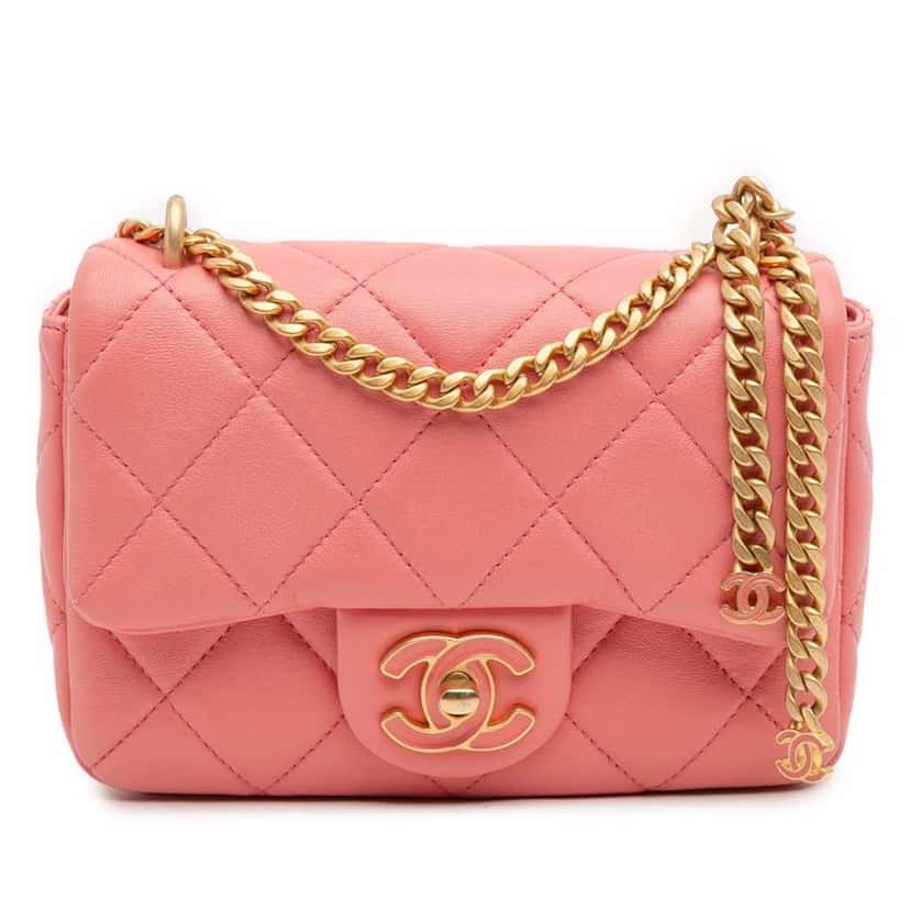 Chanel Mini Lambskin Pending CC Flap Pink Leather Good condition - Front View