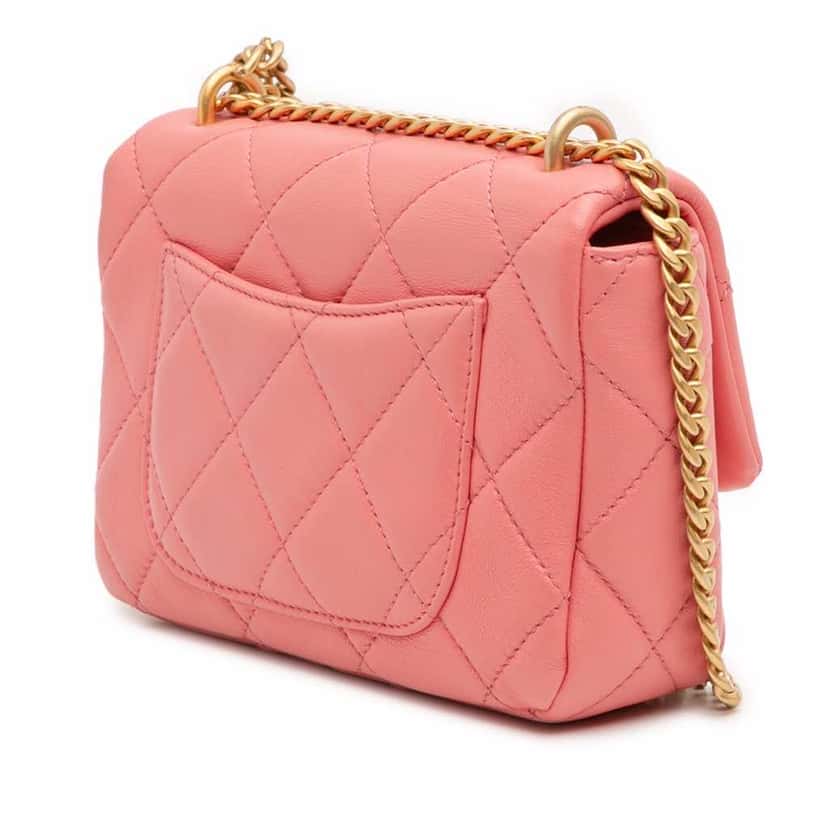 Chanel Mini Lambskin Pending CC Flap Pink Leather Good condition - Back View
