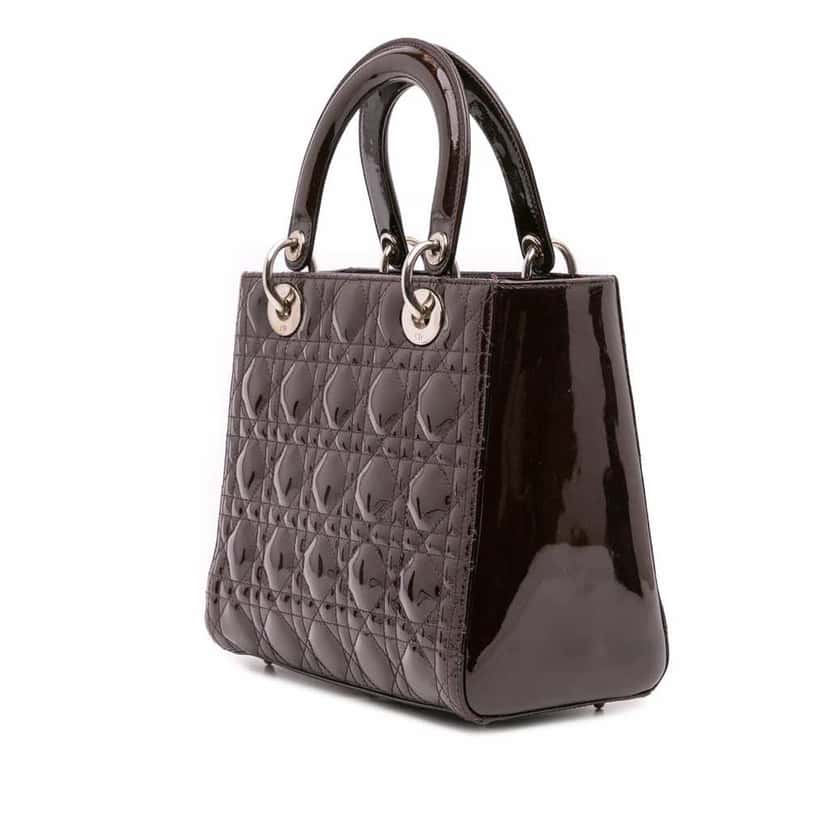 Dior Medium Patent Cannage Lady Dior Purple Leather Good condition - Back View