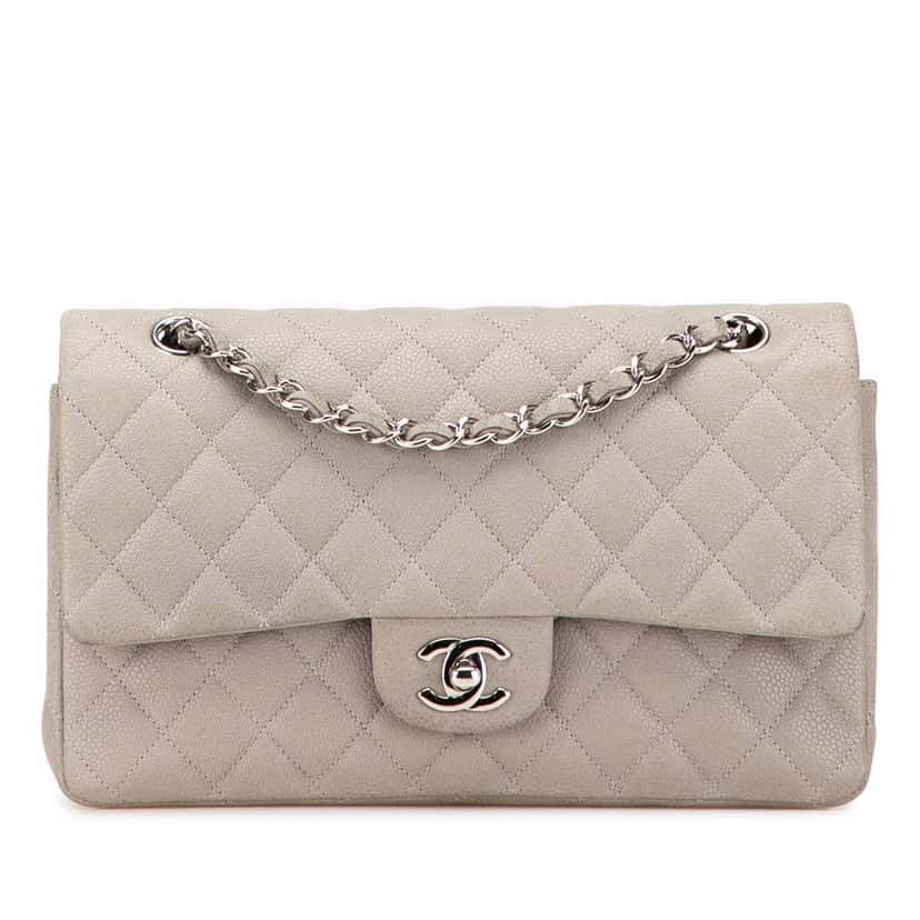 Chanel Medium Classic Caviar Double Flap Grey Leather Good condition - Front View