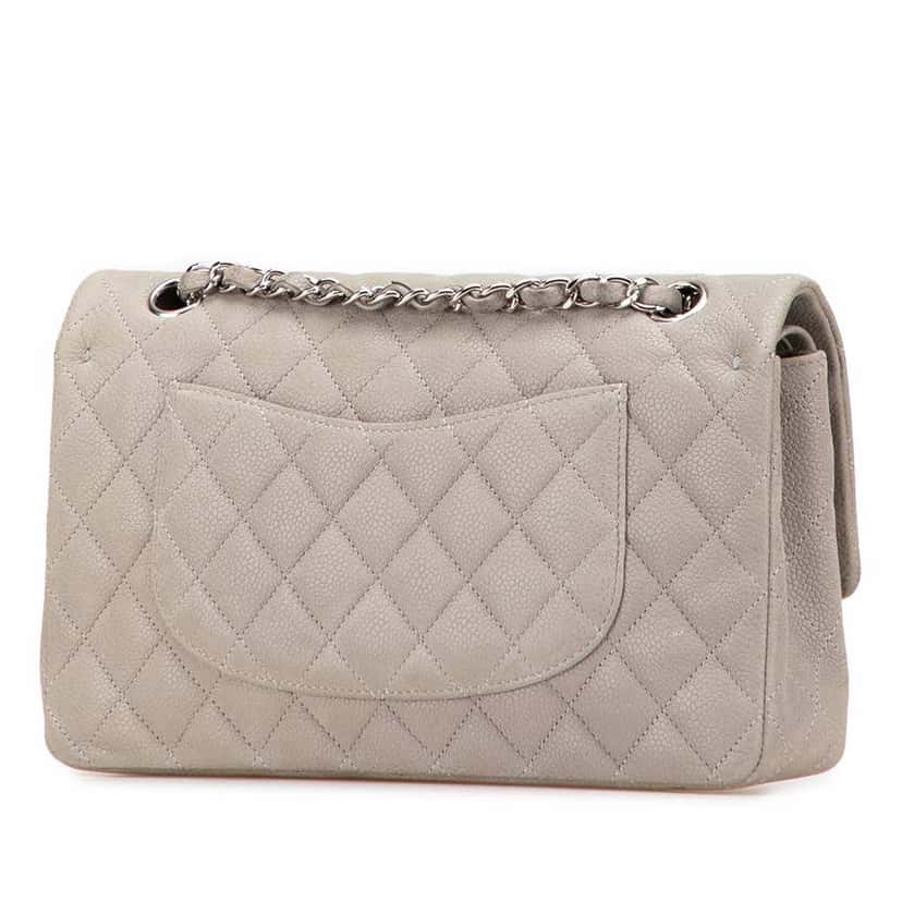 Chanel Medium Classic Caviar Double Flap Grey Leather Good condition - Back View