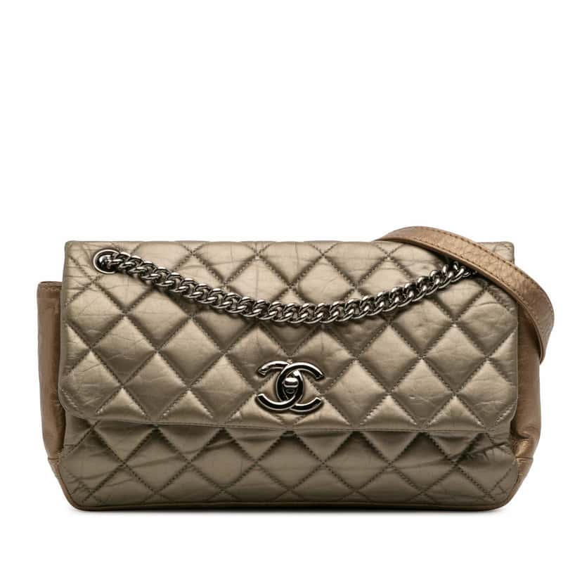 Chanel Small Aged Calfskin Lady Pearly Flap Brown Leather Good condition - Front View