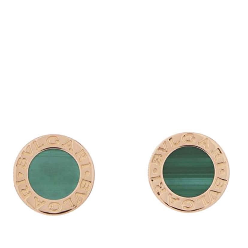 Bvlgari 18K Rose Gold and Malachite Bvlgari Stud Earrings Pink Rose Gold Good condition - Front View