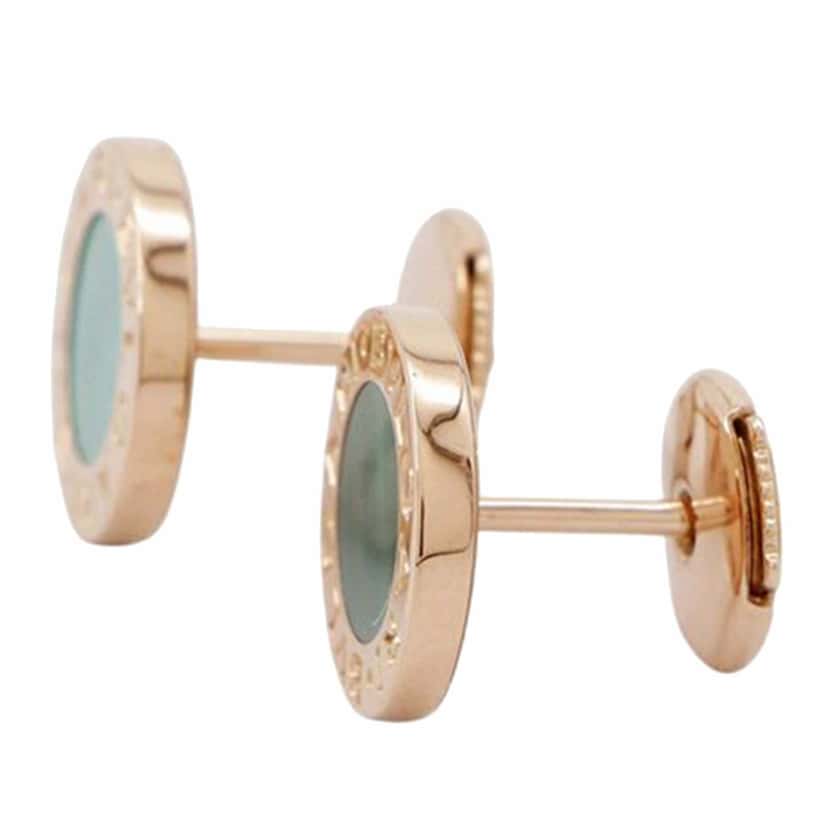 Bvlgari 18K Rose Gold and Malachite Bvlgari Stud Earrings Pink Rose Gold Good condition - Back View