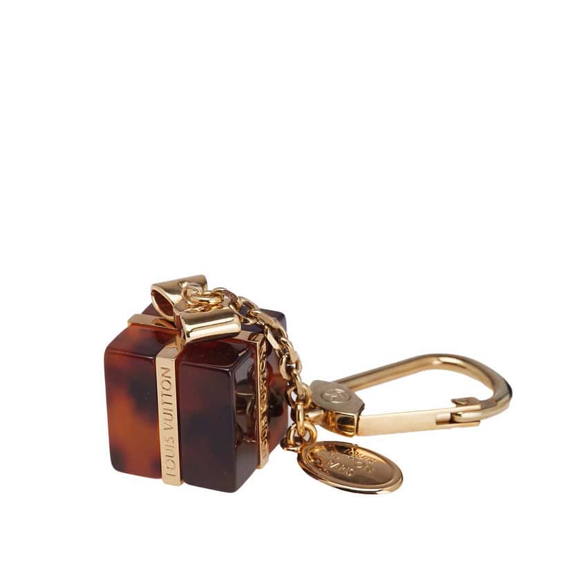 Louis Vuitton Gold Plated and Resin Gift Box Key Ring and Bag Charm Gold Metal Good condition - Front View