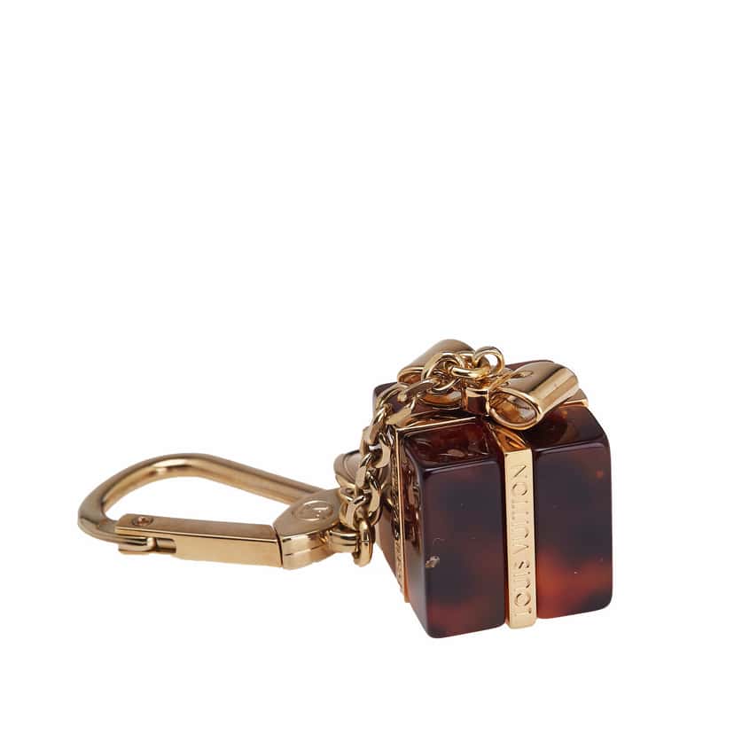 Louis Vuitton Gold Plated and Resin Gift Box Key Ring and Bag Charm Gold Metal Good condition - Back View