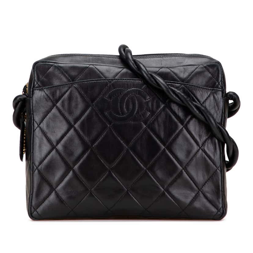 Chanel CC Quilted Lambskin Twisted Strap Crossbody Black Leather Good condition - Front View
