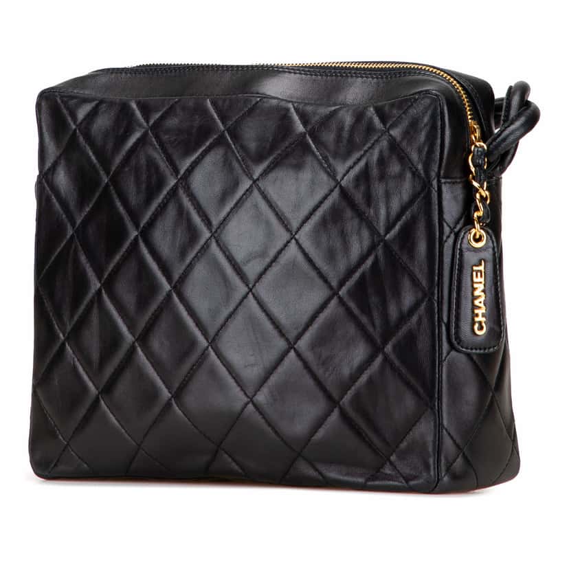 Chanel CC Quilted Lambskin Twisted Strap Crossbody Black Leather Good condition - Back View
