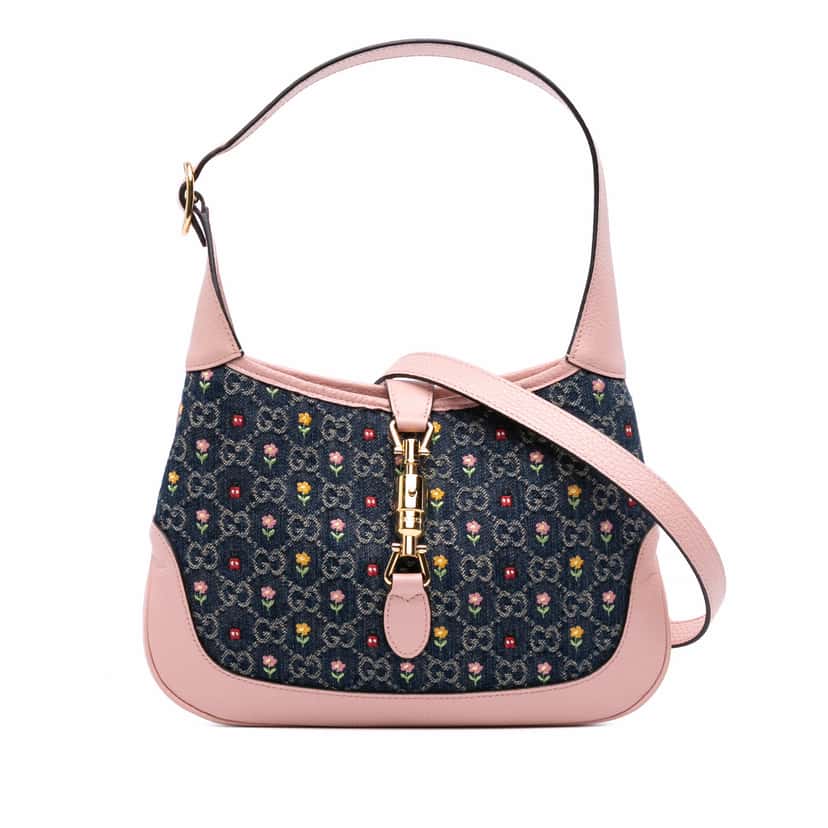 Gucci Limited Edition Small GG Embroidered Denim Floral Jackie 1961 Crossbody Blue Denim Good condition - Front View