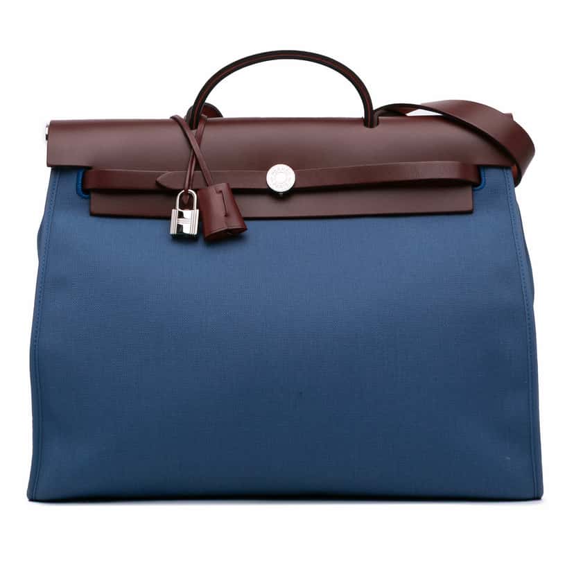 Hermès Toile Herbag Zip 39 Blue Canvas Good condition - Front View