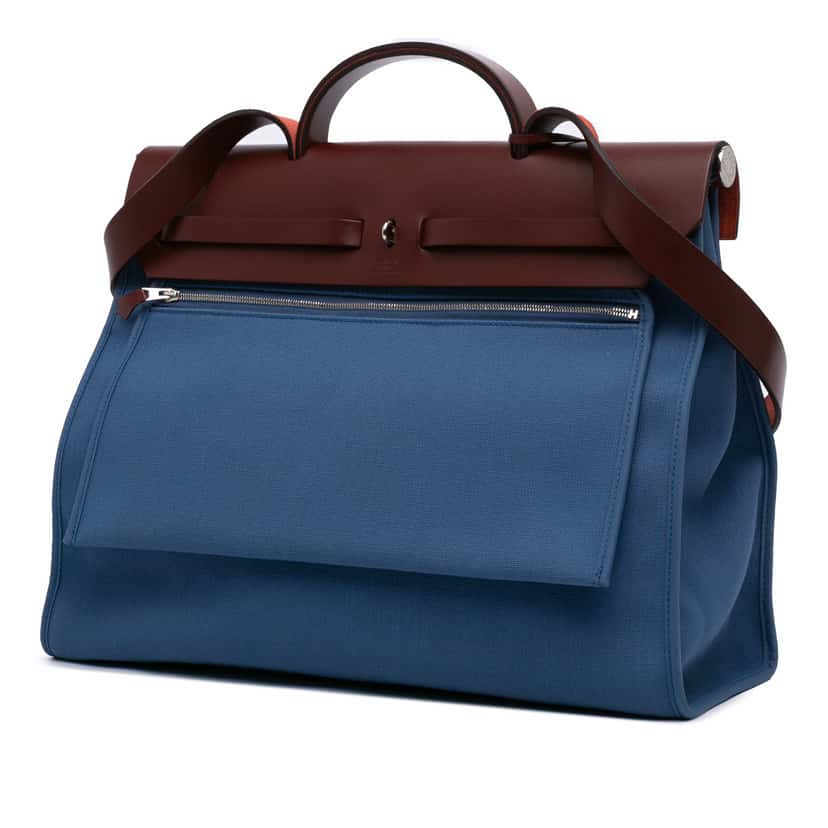 Hermès Toile Herbag Zip 39 Blue Canvas Good condition - Back View